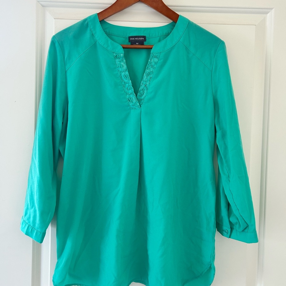 Van Heusen Green Relaxed Blouse with 3/4 Sleeves